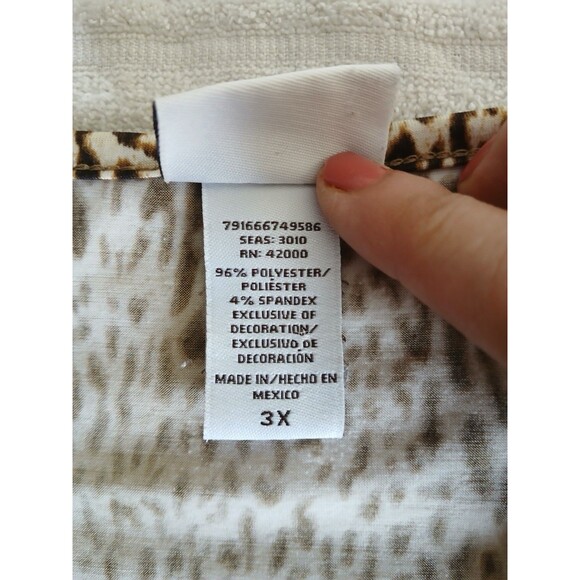 Jaclyn Smith Womens 3X Top Brown Beaded Animal Print Accent Flutter Short Sleeve - Picture 13 of 13